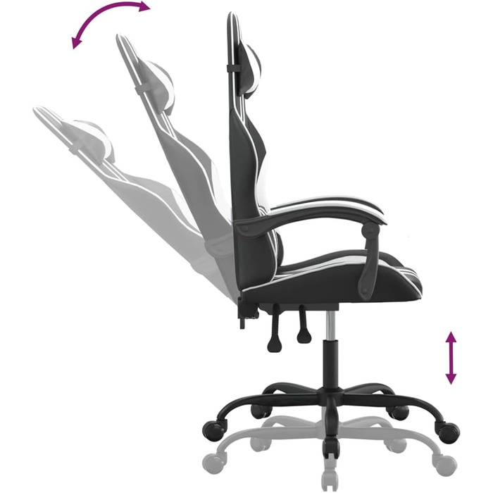 Геймерське крісло з функцією відкидання, штучна шкіра чорний/білий, 57,5x59,5x121-131 см, для ігрового досвіду Модель 3143823