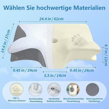 Терапевтична подушка для шиї seladi airflow pro, подушка seladi airflow pro, подушка для людей з апное сну, ергономічна подушка для голови, подушка з піни з пам&39яттю форми для сну на спині та животі з болем у шиї (сіра)