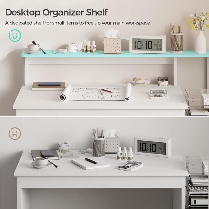 Комп&39ютерний стіл Mondeer з регульованою полицею, компактний офісний стіл з підставкою для монітора, 110 x 48 x 93 см, для кабінету, офісу, спальні, білий дерев&39яний композит