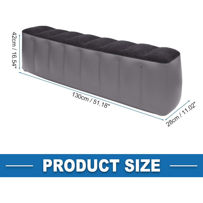 Надувний матрац для заднього сидіння автомобіля, подорожнє ліжко, чорно-сіре