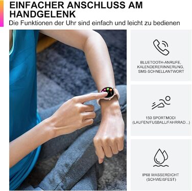 Розумний годинник для жінок та чоловіків, 1,43-дюймовий AMOLED-дисплей, Bluetooth-дзвінки, фітнес-трекер із монітором серцевого ритму та сну, водонепроникний фітнес-годинник IP68 для Android та iOS, рожевий