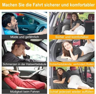 Автомобільний матрац KMZ, 2 подушки, надувний матрац для автомобіля, двосторонній потовщений флокований автомобільний матрац, надувне ліжко для багажника та заднього сидіння, темно-сірий