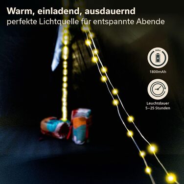 Ліхтар для кемпінгу Skandika Glittra Акумуляторний світлодіодний ліхтар, 10 м світлодіодна стрічка, до 210 люмен, із зарядним кабелем USB Type-C, 1800 мАг, 2 кольори світла, 5 режимів світла Ліхтар для кемпінгу, активного відпочинку на свіжому повітрі, по