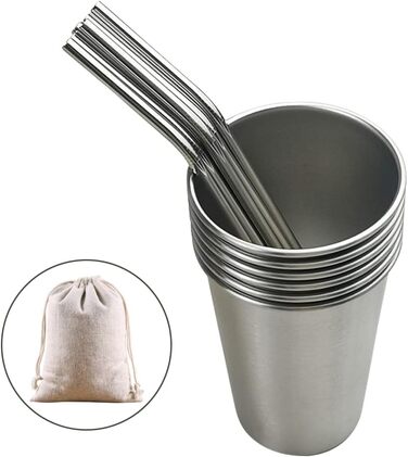Набір із 36 чашок з нержавіючої сталі чашки для пиття обємом 500 мл та металеві трубочки ідеально підходить для кемпінгу, вечірок та активного відпочинку в комплекті бавовняний чохол для зберігання