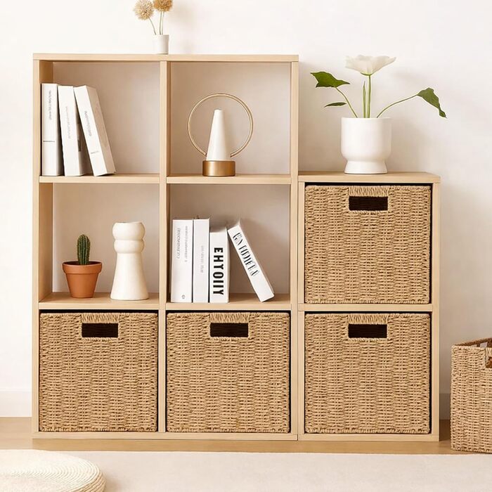 Плетений кошик для зберігання з ротанга комплект з 2 шт. , 33x38x33 см, великі складні кошики з ручками та металевим каркасом підходить для вставок Kallax та кубічних полиць, полиця-кошик для вітальні та спальні