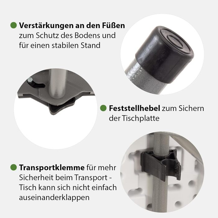 Стіл блошиного ринку TRUTZHOLM, регульований по висоті, 120x60 см, складаний з ручкою для перенесення, стійкий до атмосферних впливів, нержавіючий, кемпінговий стіл, стіл для вечірки, садовий стіл, стіл для обклеювання шпалерами, обідній стіл, фуршетний с