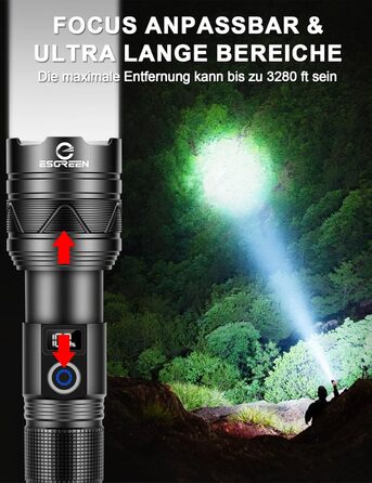 Світлодіодний ліхтарик Esgreen надзвичайно яскравий 500000 люменів далекого радіусу дії, акумуляторний тактичний ліхтарик USB C з ємним акумулятором, 5 режимами масштабування, великий ліхтарик для безпеки кемпінгу, 32,0 Вт-години