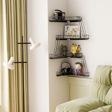 Настінна полиця для пожежної сходи сучасна 4-рівнева кутова настінна полиця, металева полиця-драбина для фігурок, декоративні полиці Нью-Йорк для вітальні, ванної кімнати та 4-рівнева настінна полиця для пожежної сходи A.black