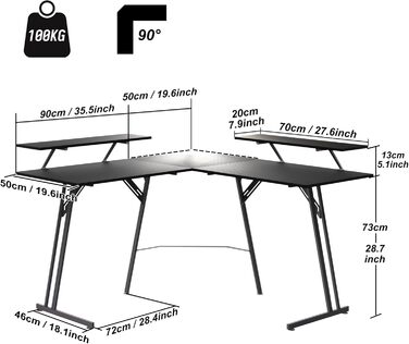 Подібний ігровий стіл, комп&39ютерний стіл з підставкою для монітора, кутовий стіл, ергономічний ігровий комп&39ютерний стіл, ПК-стіл для кабінету, спальні та офісу (Чорний - 50x140x73см) 140см, з підставкою для монітора