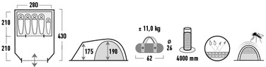 Намет пʼятимісний High Peak Santiago 5.0 Light Grey/Dark Grey/Green (11802)