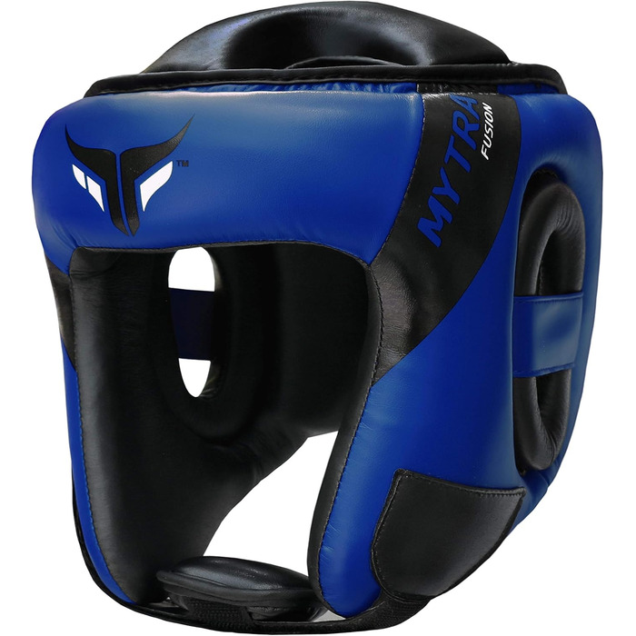 Боксерський шолом Mytra Fusion з регульованим ремінцем, підходить для MMA, муай-тай, спарингу, бойових мистецтв, карате, синій/чорний, розмір S/M