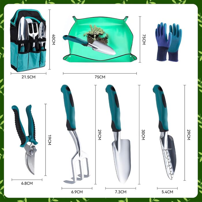Набір садових інструментів Gartenwerkzeug, 9 предметів, з практичним чохлом для зберігання та антиковзною ручкою ідеальний подарунок для садівників та садівниць.