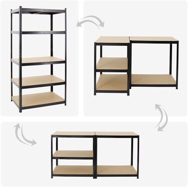 Міцний стелаж Taurus Black 180x120x60 см з вантажопідйомністю 175 кг Стелаж для підвалу, стелаж без болтів, гаражний стелаж, стелаж для зберігання 2-елементний - 180x120x60 см Чорний, 2 шт.