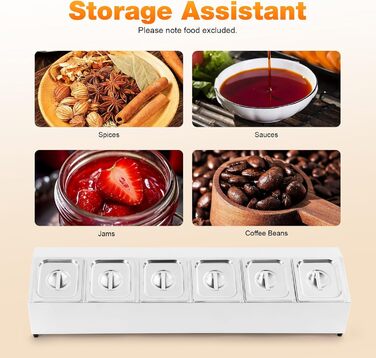 Контейнерів для інгредієнтів з сітки, контейнери для інгредієнтів з нержавіючої сталі, контейнери для гарнірів, барні контейнери, для ресторанів, магазинів хот-потів, магазинів молочного чаю, фруктових магазинів, 2 л x 6, 104 x 22,5 x 22 см, 6