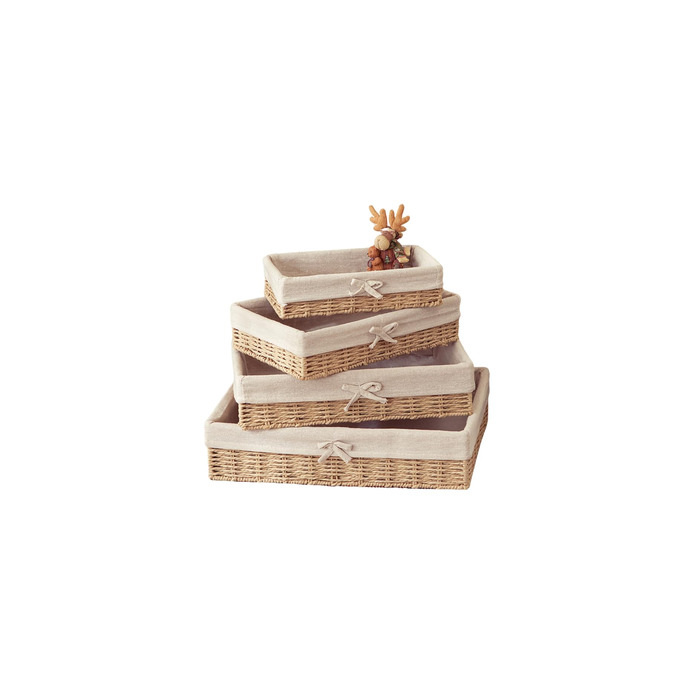 Набір із 4 хлібних кошиків, плетений декоративний кошик, плетений хлібний кошик ручної роботи з паперової мотузки, піднос для полиць, хлібниця з лляною тканиною, кошики для зберігання 4 розмірів, коричневий
