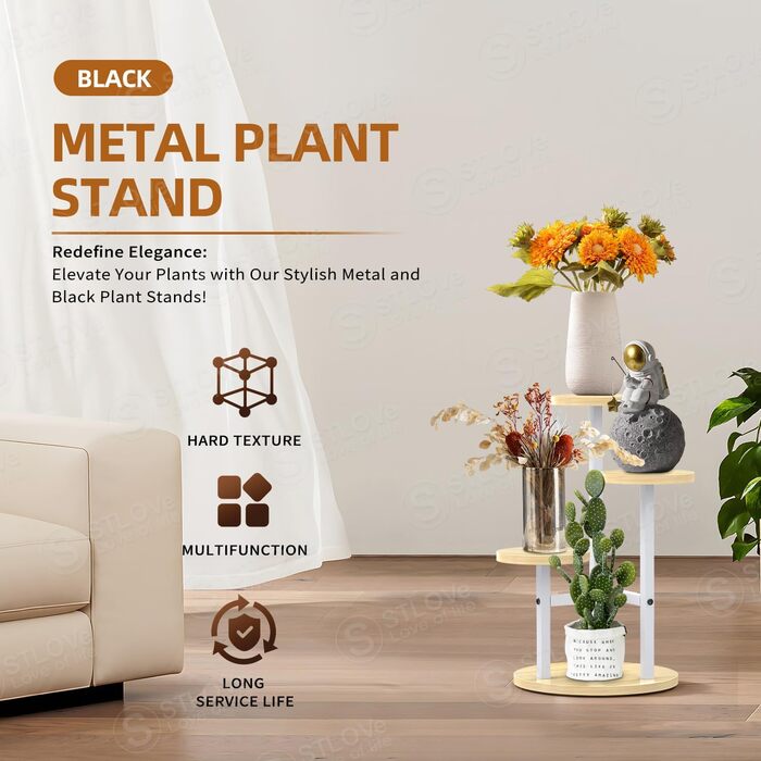 Полиця для рослин, підставка для квітів, 3-рівнева полиця для квітів, підставка для рослин, квіткові сходи для кута кімнати, вітальні, балкона, тераси, вікна, саду, двору, висота 53,5 см - металева біла, 3 яруси білого кольору