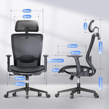 Офісний стілець FLEXISPOT OC3 Ергономічне робоче крісло Комп&39ютерне крісло з регульованою висотою сидіння, підголівником, підлокітниками, поперековою опорою та роликами Робочий стілець (чорний) OC3 Basic (чорна сітка)