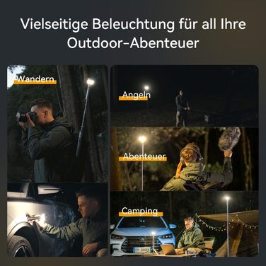 Телескопічний та складаний кемпінговий ліхтар, 800 люмен, водонепроникний IP65, з пультом дистанційного керування та магнітною основою, перезаряджається через USB, регульована висота зовнішнє освітлення для пригод, кемпінгу, аварійного освітлення