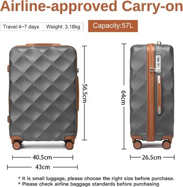 Валіза British Traveller з жорсткою оболонкою середнього розміру 64 x 43 x 26,5 см, дорожня валіза з ABS PC із замком TSA, 4-колісна валіза на візках для подорожей та бізнесу, сіро-сіра M (64 см 57 л)
