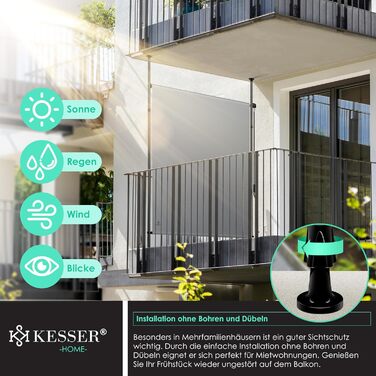 Вертикальний тент KESSER із затискачем 200x310 см, розсувний та непрозорий, з ручним приводом, не потребує свердління, екран для балкону та вітрозахисний екран для саду та тераси, водонепроникний, сірий, 200x310 см, сірий