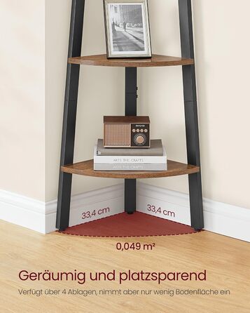 Кутова полиця VASAGLE, 4-рівнева книжкова шафа, полиця-драбина, полиця для зберігання, підставка для рослин для вітальні, промисловий дизайн, зі сталевим каркасом, вінтажний коричнево-чорний LLS34 шт. 4-рівнева (33,4Ш см) вінтажний коричневий чорний