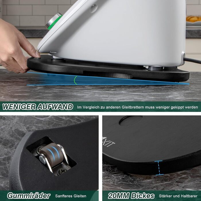 Розсувна дошка ANBOXIT для Thermomix TM6/TM5, дошка для Thermomix з колесами, бамбукова рольганг/слайдер Easy Gliding - Black