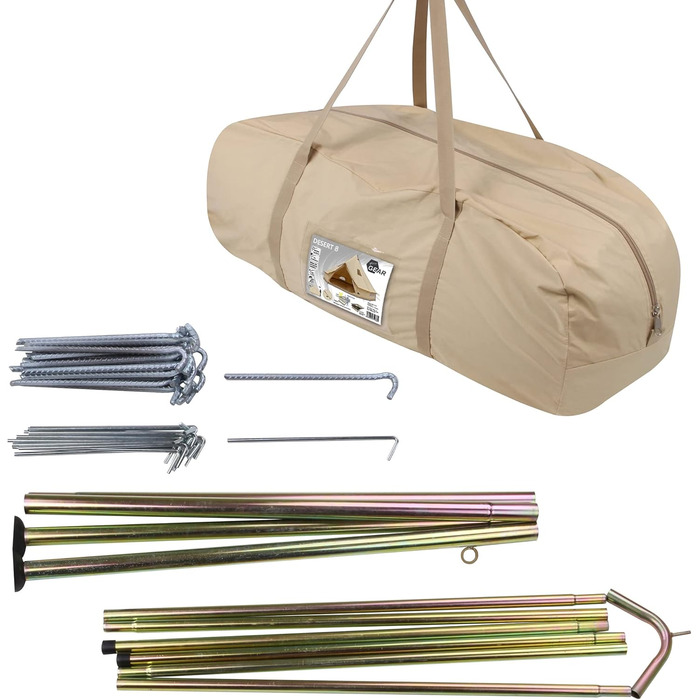 Ваш намет GEAR Desert Cotton - 2 розміри Ø 4 м або Ø 5 м, від 4 до 10 осіб - вшита ПВХ підлога, спальна кабіна, навіс, захист UPF 50, водяний стовп 10000 мм, кемпінговий намет, круглий намет, типі Desert 8 Pro