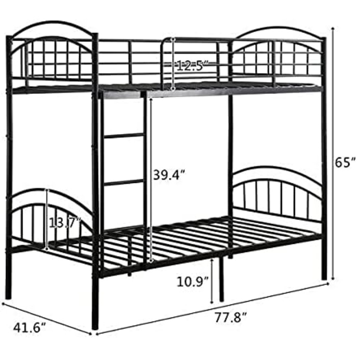 Сучасне, міцне двоярусне ліжко, чорне, 2 x 91 см, одноярусне металеве ліжко, для дітей, близнюків, меблі для спальні