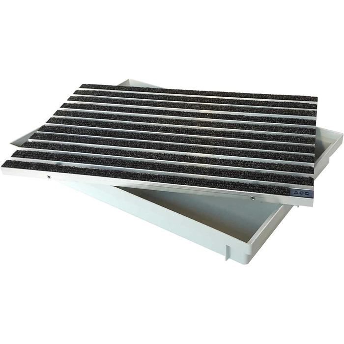 Килимок для дверей ACO 600x400 мм, ребристий, антрацитовий, з піддоном Vario Light, скребком для взуття, килимок для дверей