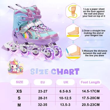 Роликові ковзани для дітей, дівчаток та хлопчиків, райдужний дизайн, дитячі роликові ковзани 4 розмірів для використання в приміщенні та на вулиці, розмір S (EU 28-31), фіолетовий