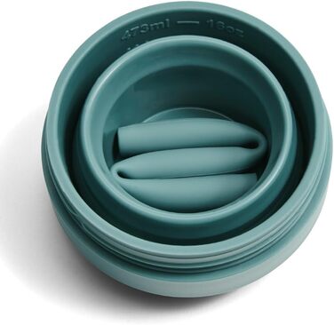 Складана кавова кружка STOJO On-The-Go Biggie з кришкою, 473 мл, багаторазова та складна силіконова дорожня кружка, портативна, кишеньковий розмір, можна мити в посудомийній машині, евкаліпт