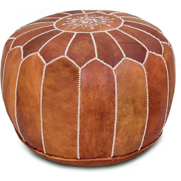 Марокканська подушка для підлоги з натуральної шкіри - Верблюжий вінтаж - Наповнена - Міцна шкіра, ручної роботи, східний пуф-мішок, пуф-підставка, світло-коричневий (верблюжий вінтаж)