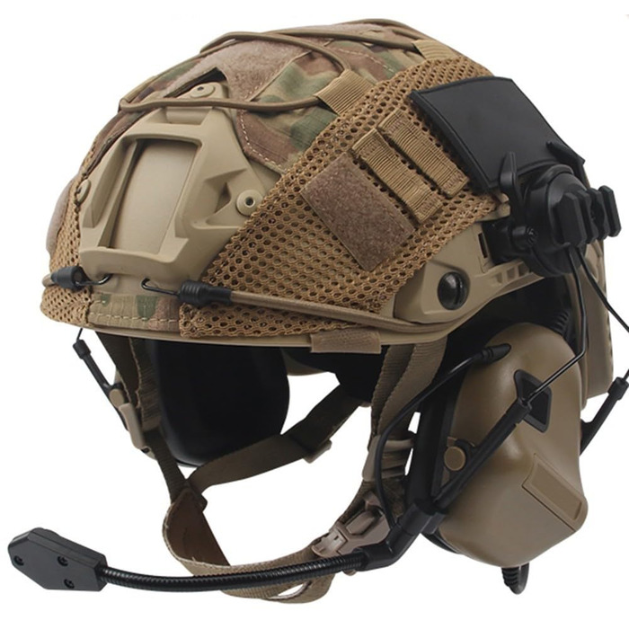 Військовий тактичний шолом із чохлом для страйкбольного шолома та військовою гарнітурою, регульований тактичний швидкий захисний шолом для пейнтболу на відкритому повітрі, полювання, ігор BBS