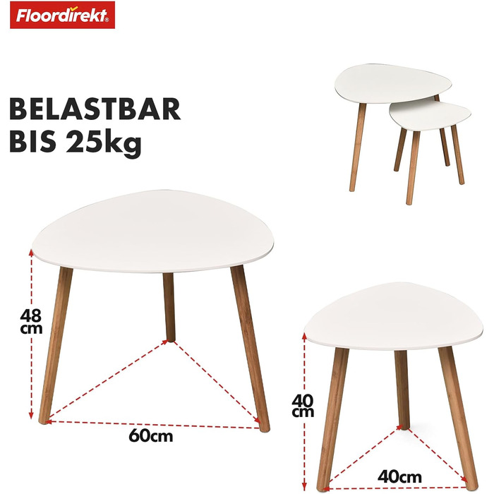 Комплект із 2 журнальних столиків Floordirekt білого кольору, дерев&39яні приставні столики, круглі столики для вітальні, журнальні столики для невеликого дивана в сучасному дизайні (Орегон)