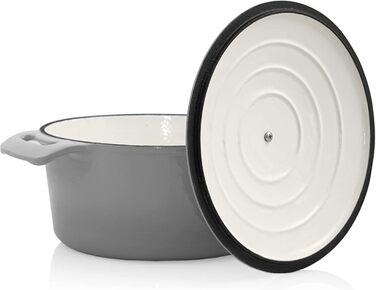 Л, Ø 24 см Чавунна емальована сковорода з кришкою Підходить для індукційних печей, підходить для духовки сірий каструля, горщик дл