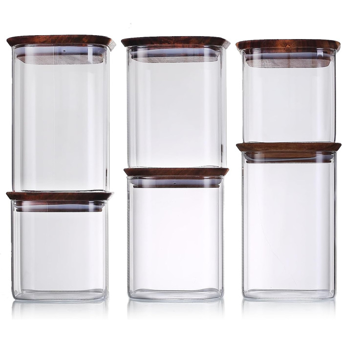 Набір з 6 шт. абельованих банок для зберігання DropD&39olio з дерев&39яними кришками стильне та безпечне зберігання, яке стало простішим