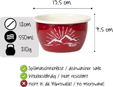 Емальована миска MUGSY, червона запіканка, гірський дизайн, емальований посуд, форма для духовки, для кемпінгу та активного відпочинку