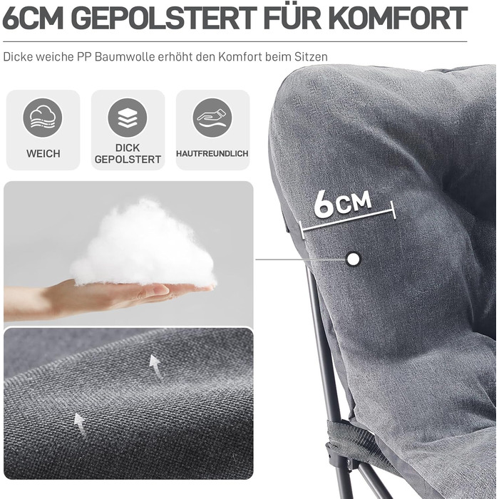 Розкішне кемпінгове крісло EVER ADVANCED, складне XXL, вантажопідйомність 180 кг, велике кемпінгове крісло, розкладне крісло, товсто оббите з високою спинкою, садове крісло, розслаблююче крісло для кемпінгу, саду, балкону, риболовлі, фестивалю, використан