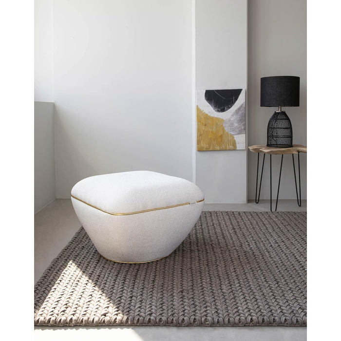 Великий пуф/табурет з м&39якої ведмедевої тканини білого кольору, сучасний, квадратний, зручний для вітальні, спальні, оздоблення зі штучної шкіри золотого кольору, висота приблизно 43 см, колір білий.