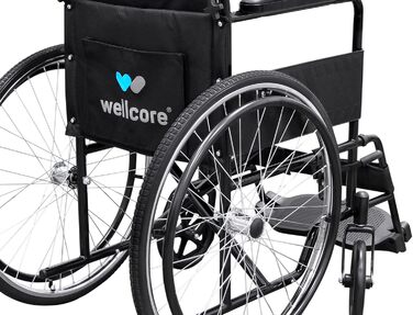 Складна інвалідна коляска WELLCORE, сталевий каркас, легко складається, відкидна спинка, складна та знімна підставка для ніг