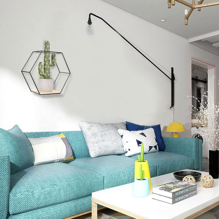 Набір Liesun з 3 шестигранних настінних полиць з металу, полиця без свердління чорна, підвісна, настінна, вітальня.