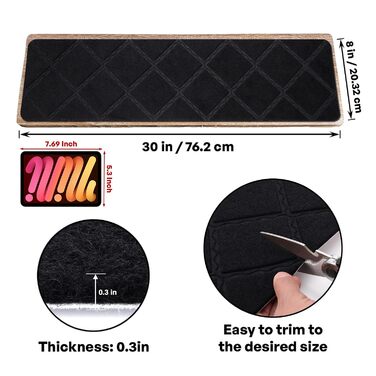 Сходинки для дерев&39яних сходинок, 15 шт. , 20,3 x 76,2 см, килим, сходова доріжка, для використання всередині приміщень, нековзні килимки для сходів для дітей, людей похилого віку та домашніх тварин, 8x30 дюймів, кубічний чорний 15