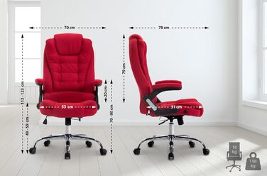 Крісло керівника CLP XXL Thor з тканинною оббивкою, максимальне навантаження 150 кг, офісне крісло з підлокітниками, регульована висота, обертове крісло з товстою оббивкою, колір червоний