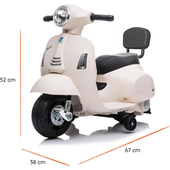 Дитячий електромотоцикл 6 вольт Vespa електричний дитячий самокат від Babycar зі спинкою - електричний дитячий самокат Vespa з нож
