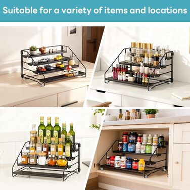 Рівнева підставка для спецій, регульована по висоті без свердління, металева підставка для спецій для кухні та шафи, з етикетками та ручкою, 4-