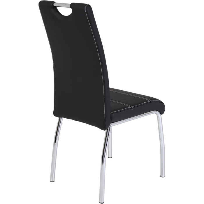 Столи Hela, комплект із 2 обідніх стільців Susi, чорна оббивка зі штучної шкіри, врізна ручка, хромований металевий каркас, 43 x 61 x 98 см, комплект із 2 шт., чорний