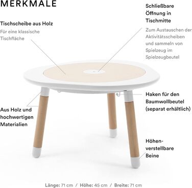 Білий Багатофункціональний дитячий ігровий столик Ніжки з регульованою висотою У комплекті чотири двосторонні ігрові диски, пазл та стільниця з натурального дерева білого кольору