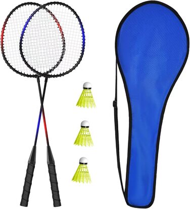 Набір ракеток для бадмінтону KH Shuttlecock, набір з 2 або 4 ракеток для дорослих та дітей, ракетка, волани та сумка для перенесення в комплекті, чорний, червоний, синій (комплект з 2 шт.)
