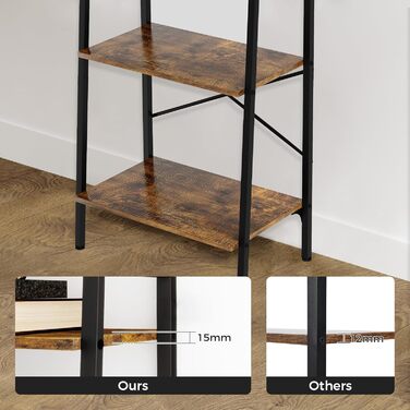 Дубова та чайна полиця, 5-ярусна книжкова шафа, окремостояча полиця, полиця-драбина, 172 см, відкриті вузькі полиці, сталевий каркас, промисловий дизайн, для офісу, кабінету, вітальні, спальні, вінтажний коричнево-чорний рустикальний коричневий