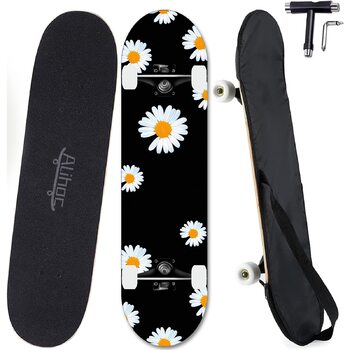 Дюймовий стандартний скейтборд, 7-шарова кленова дошка, підходить для дітей, підлітків, дорослих, початківців та професіоналів, максимальне навантаження 150 кг. Хризантема., 31-